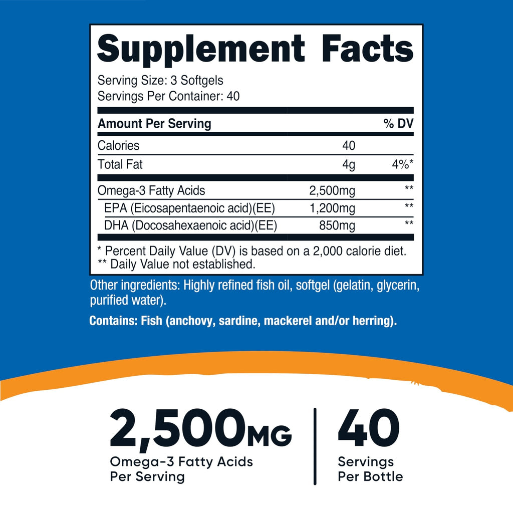 Nutricost Omega 3 Fish Oil - 2500MG, 120 Softgels (40 Serv) - Fish Oil, Wild Caught! 1200mg EPA 850mg DHA - FENGGESTORE20