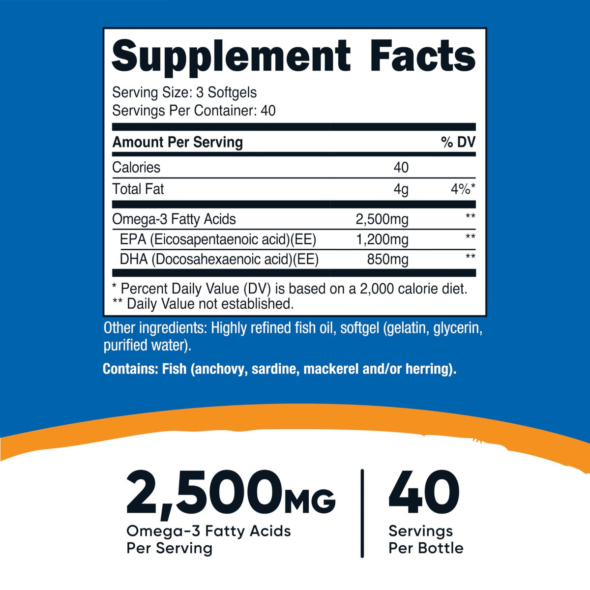 Nutricost Omega 3 Fish Oil - 2500MG, 120 Softgels (40 Serv) - Fish Oil, Wild Caught! 1200mg EPA 850mg DHA - FENGGESTORE20