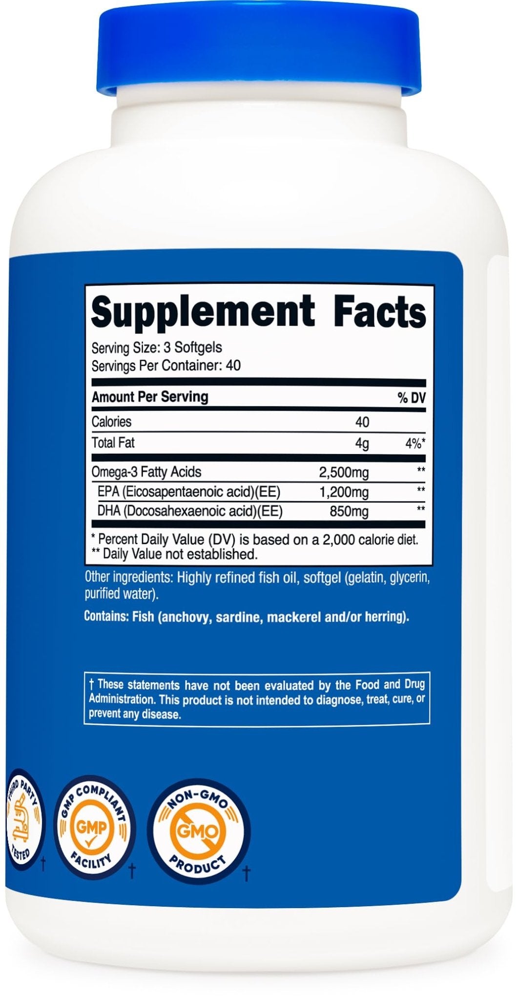 Nutricost Omega 3 Fish Oil - 2500MG, 120 Softgels (40 Serv) - Fish Oil, Wild Caught! 1200mg EPA 850mg DHA - FENGGESTORE20