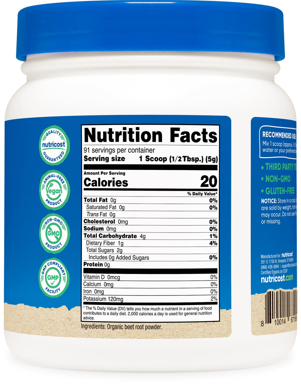 Nutricost Organic Beet Root Powder 1 LB - Vegan, Superfood, Certified USDA Organic - FENGGESTORE20