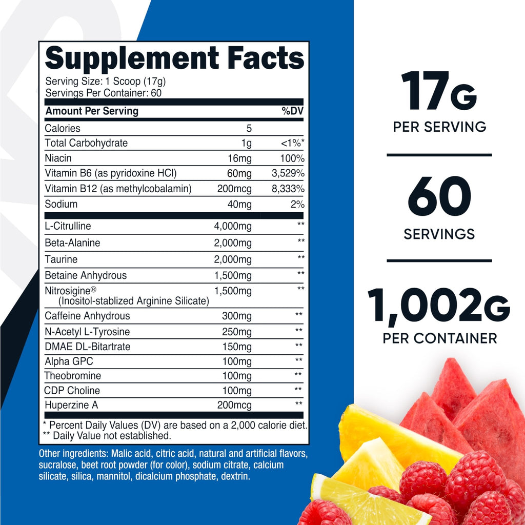 Nutricost Pre-X Xtreme Pre-Workout Complex Powder, Fruit Punch, 60 Servings, Vegetarian, Non-GMO and Gluten Free - FENGGESTORE20