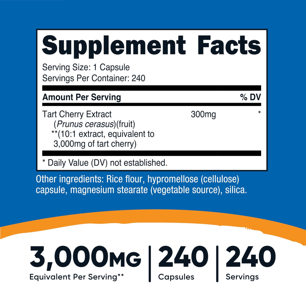 Nutricost Tart Cherry Extract 240 Vegetarian Capsules for 240 Servings per Bottle - Gluten Free, Non-GMO - FENGGESTORE20