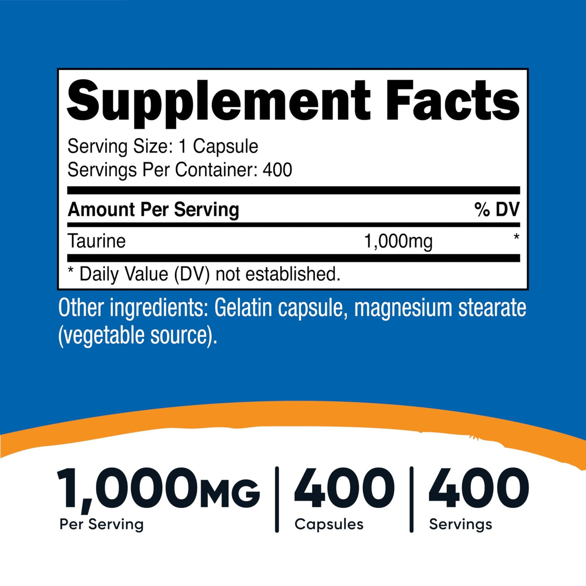 Nutricost Taurine 1000mg, 400 Capsules - FENGGESTORE20
