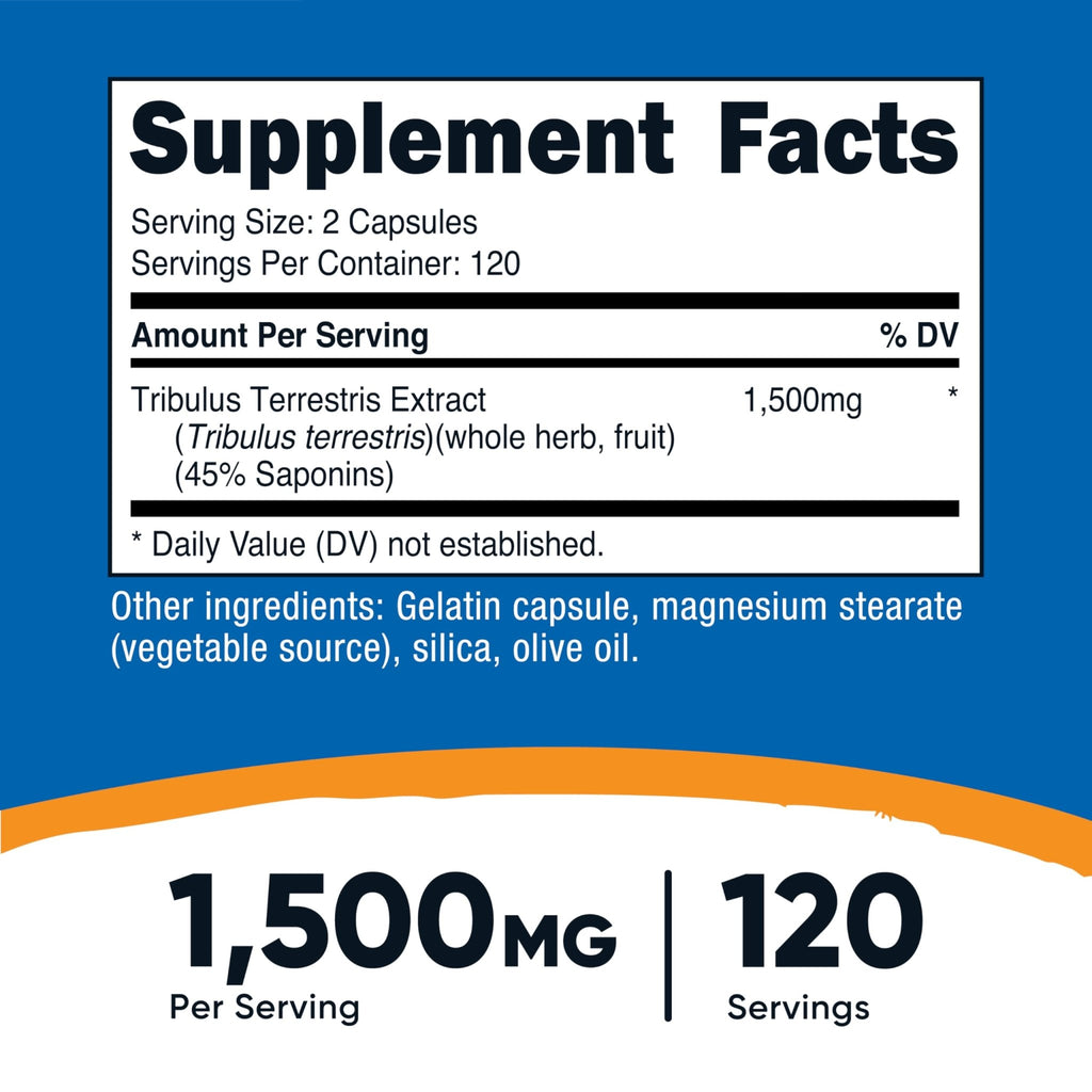Nutricost Tribulus Terrestris Extract 1500mg, 240 Capsules - 45% Saponins, 120 Servings, Non-GMO, Gluten Free - FENGGESTORE20