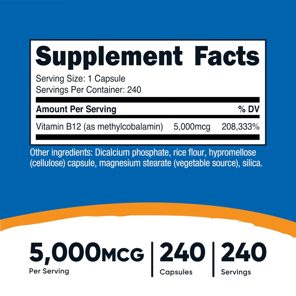 Nutricost Vitamin B12 (Methylcobalamin) 5000mcg, 240 Capsules - Vegetarian Caps, Non-GMO, Gluten Free B12 Supplement - FENGGESTORE20