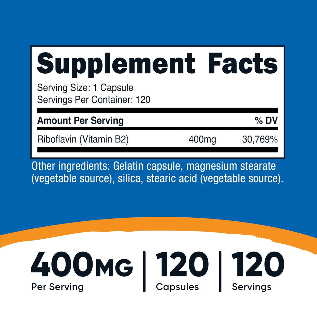 Nutricost Vitamin B2 (Riboflavin) 400mg, 120 Capsules - Gluten Free, Non-GMO - FENGGESTORE20