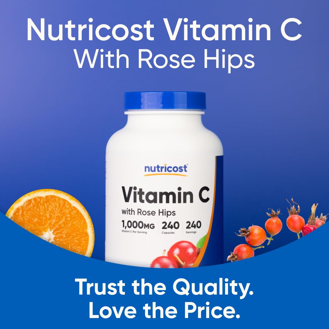 Nutricost Vitamin C with Rose Hips 1025mg, 240 Capsules - Vitamin C 1,000mg, Rose Hips 25mg, Premium - FENGGESTORE20