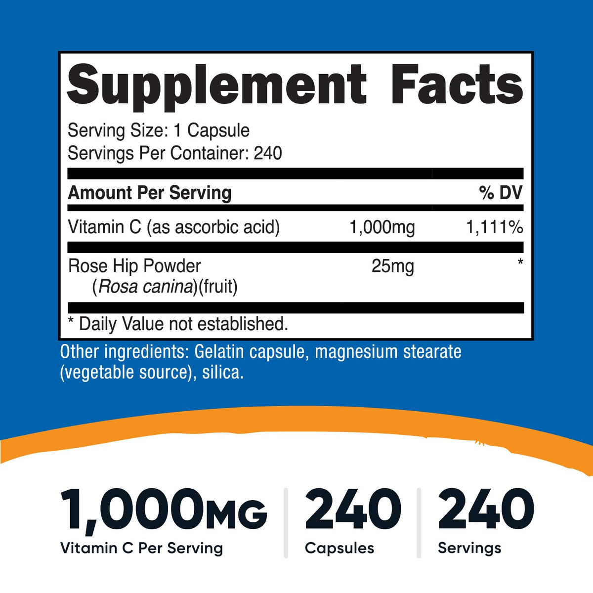 Nutricost Vitamin C with Rose Hips 1025mg, 240 Capsules - Vitamin C 1,000mg, Rose Hips 25mg, Premium - FENGGESTORE20