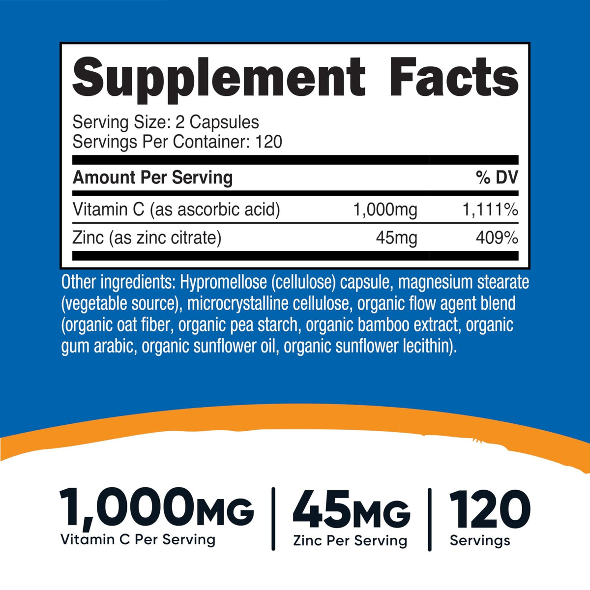 Nutricost Vitamin C with Zinc Capsules, 120 Servings - 1000mg, 45mg Zinc, Non-GMO, Gluten Free Vitamin C Supplement - FENGGESTORE20