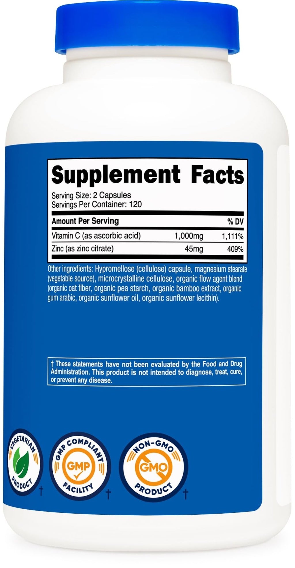 Nutricost Vitamin C with Zinc Capsules, 120 Servings - 1000mg, 45mg Zinc, Non-GMO, Gluten Free Vitamin C Supplement - FENGGESTORE20