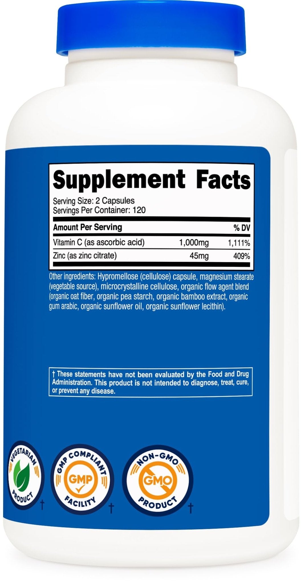 Nutricost Vitamin C with Zinc Capsules, 120 Servings - 1000mg, 45mg Zinc, Non-GMO, Gluten Free Vitamin C Supplement - FENGGESTORE20