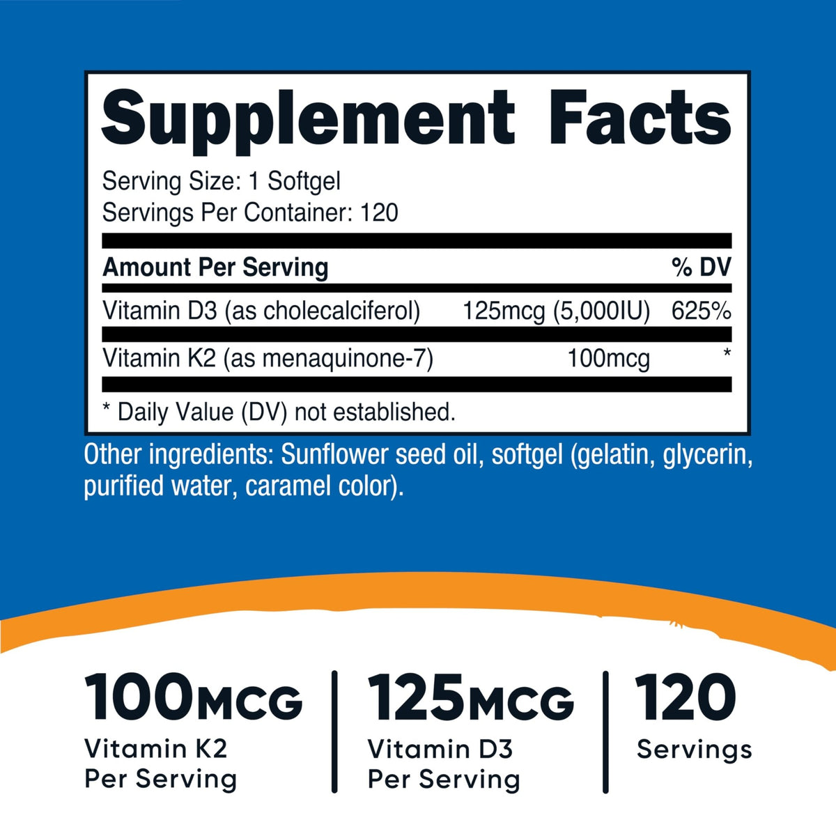 Nutricost Vitamin D3 + K2 (5000 IU D3 / 100mcg MK7), 120 Softgels – Gluten-Free & Non-GMO - FENGGESTORE20