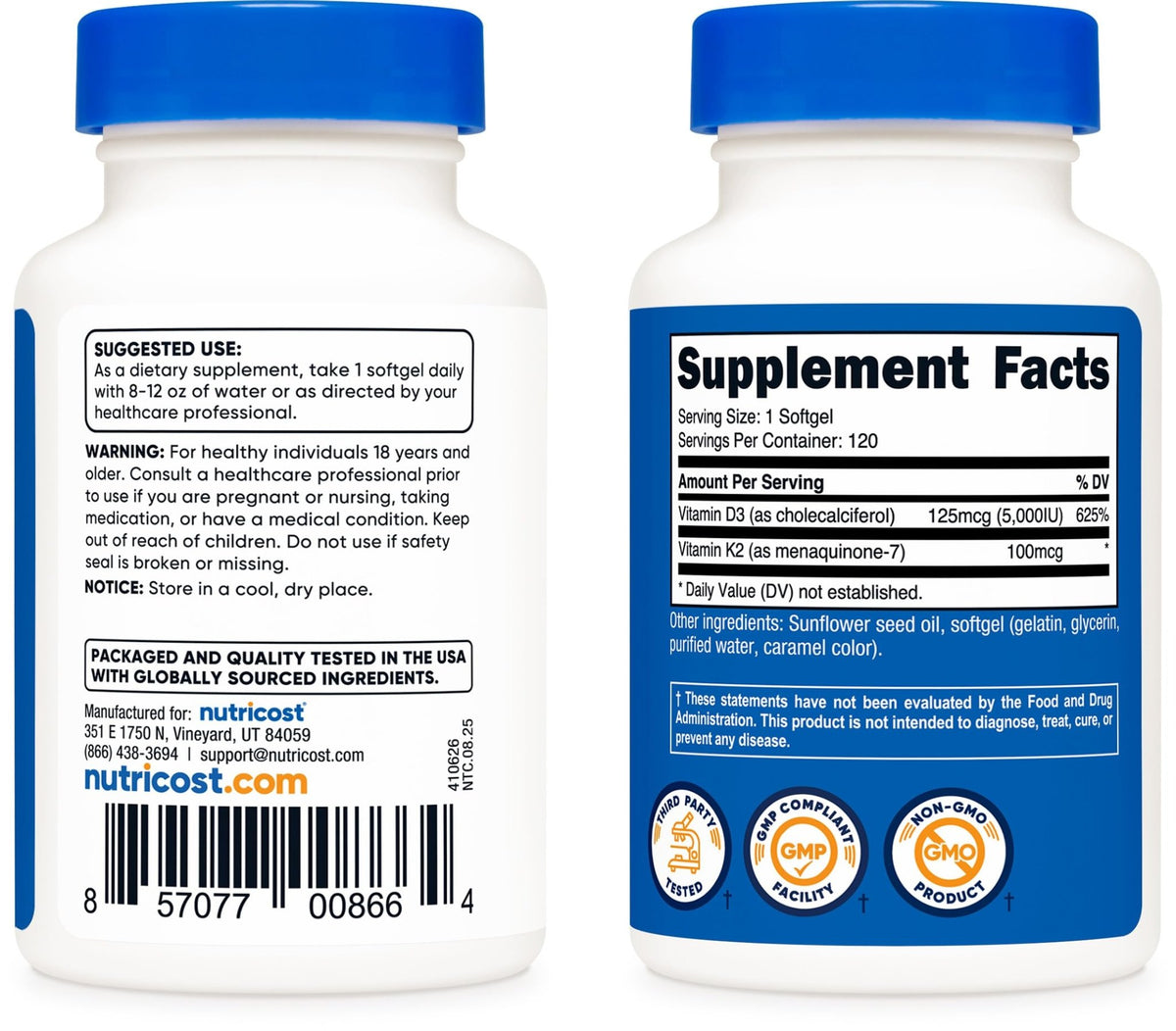 Nutricost Vitamin D3 + K2 (5000 IU D3 / 100mcg MK7), 120 Softgels – Gluten-Free & Non-GMO - FENGGESTORE20