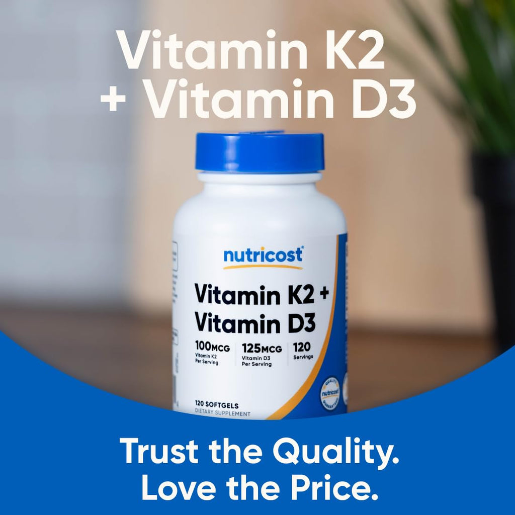 Nutricost Vitamin D3 + K2 (5000 IU D3 / 100mcg MK7), 120 Softgels – Gluten-Free & Non-GMO - FENGGESTORE20
