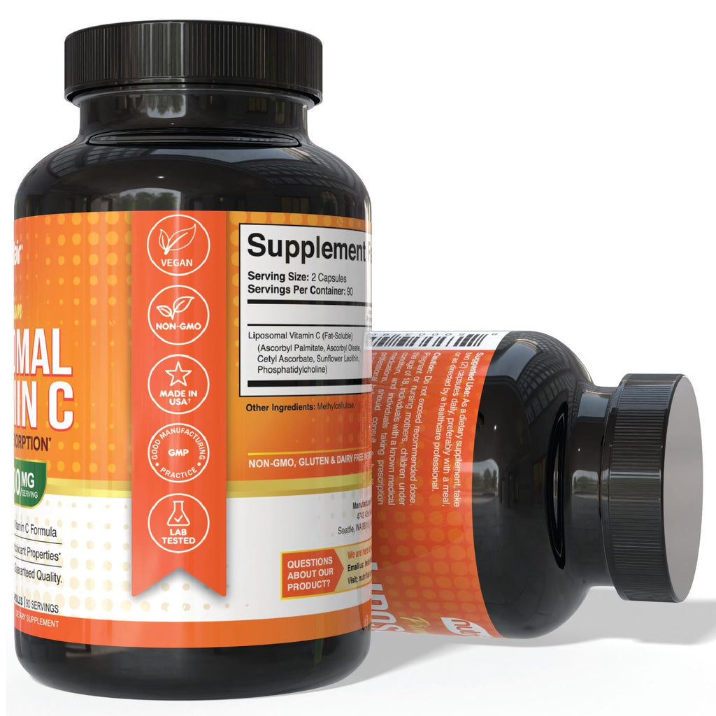 NutriFlair Liposomal Vitamin C 1700mg, 180 Capsules - High Absorption, Fat Soluble VIT C, Higher Bioavailability Immune System Support - FENGGESTORE20
