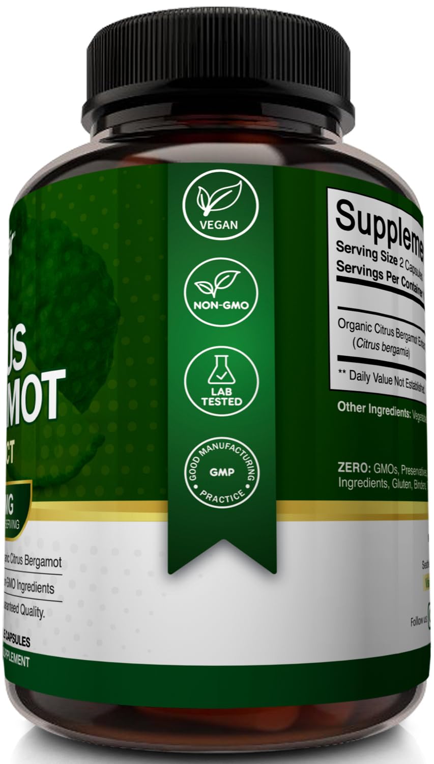 NutriFlair Organic Citrus Bergamot 1400mg, 120 Capsules - 25:1 Bergamia - Essential Oil and Citrus Bioflavonoids - Natural Heart Health Supplements - FENGGESTORE20