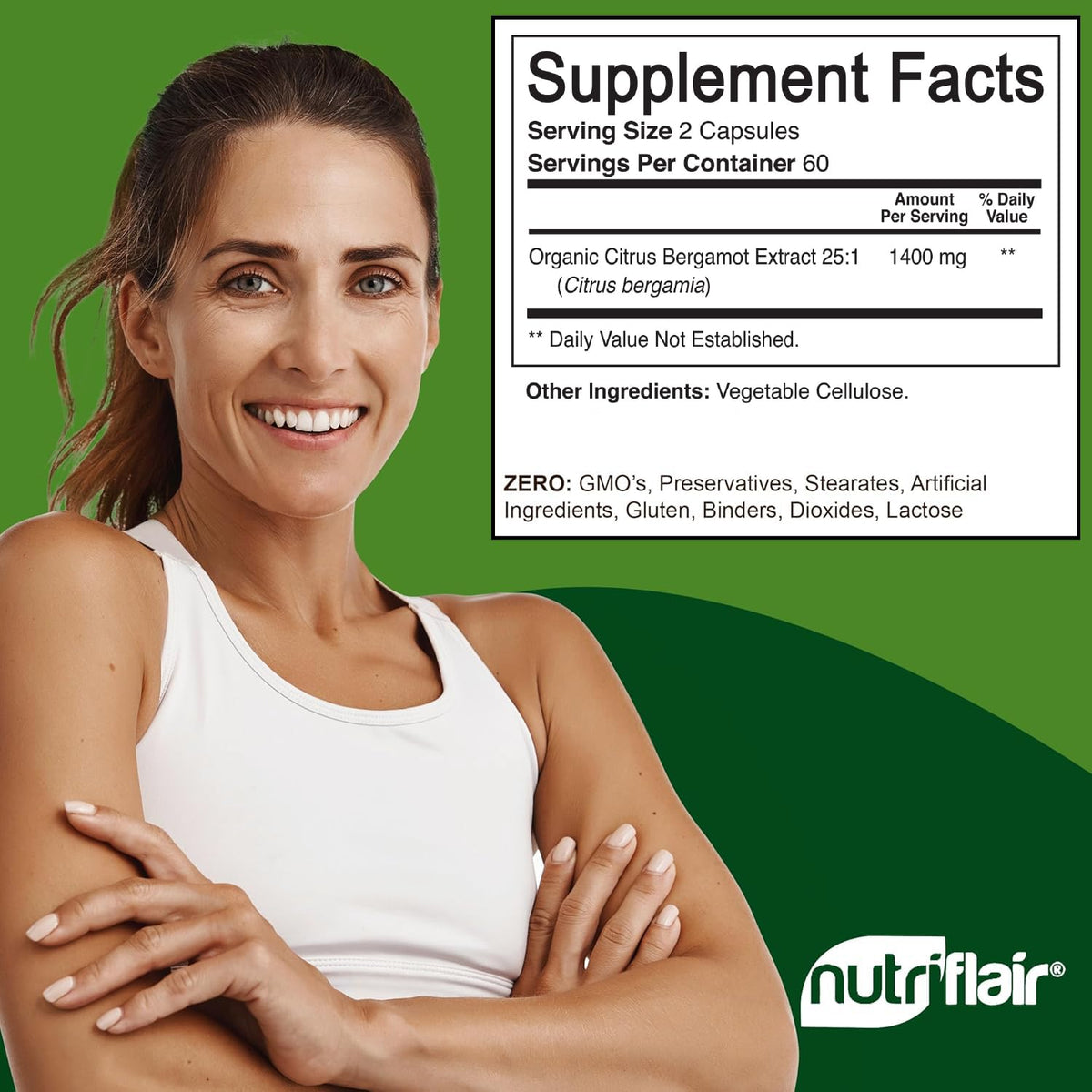 NutriFlair Organic Citrus Bergamot 1400mg, 120 Capsules - 25:1 Bergamia - Essential Oil and Citrus Bioflavonoids - Natural Heart Health Supplements - FENGGESTORE20