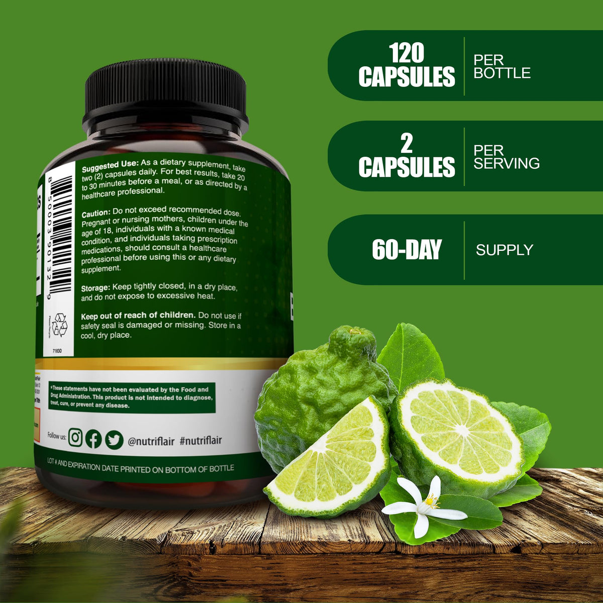 NutriFlair Organic Citrus Bergamot 1400mg, 120 Capsules - 25:1 Bergamia - Essential Oil and Citrus Bioflavonoids - Natural Heart Health Supplements - FENGGESTORE20
