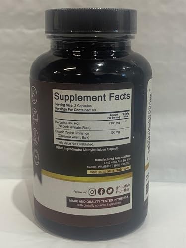 NutriFlair Premium HCL 1200mg, 120 Capsules - Plus Pure True Ceylon Cinnamon - FENGGESTORE20