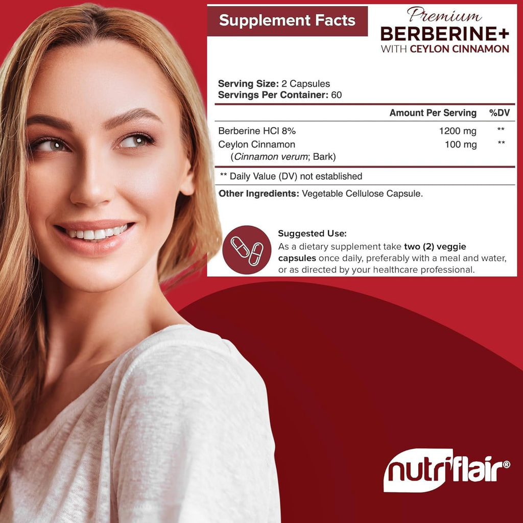 NutriFlair Premium HCL 1200mg, 120 Capsules - Plus Pure True Ceylon Cinnamon - FENGGESTORE20