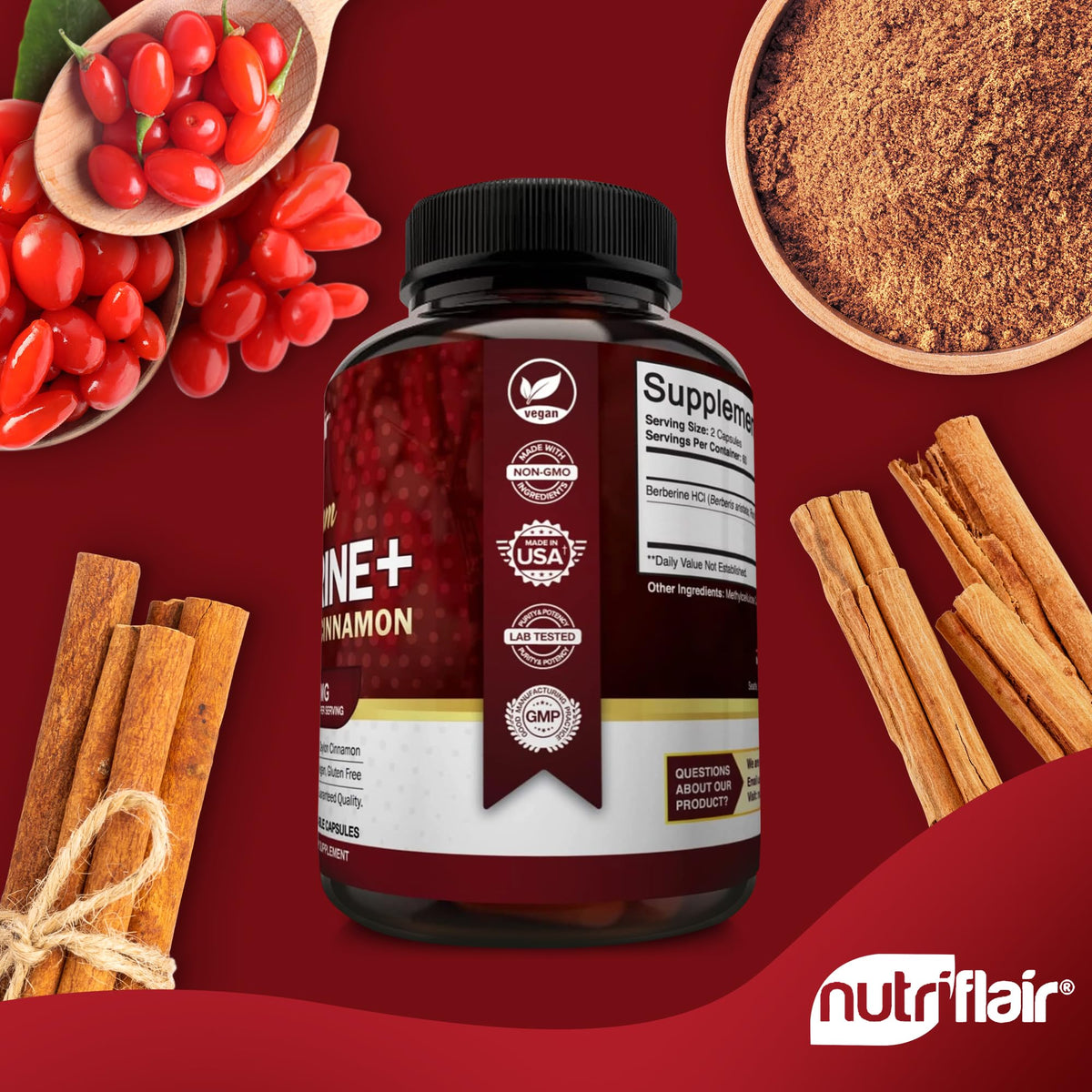 NutriFlair Premium HCL 1200mg, 120 Capsules - Plus Pure True Ceylon Cinnamon - FENGGESTORE20