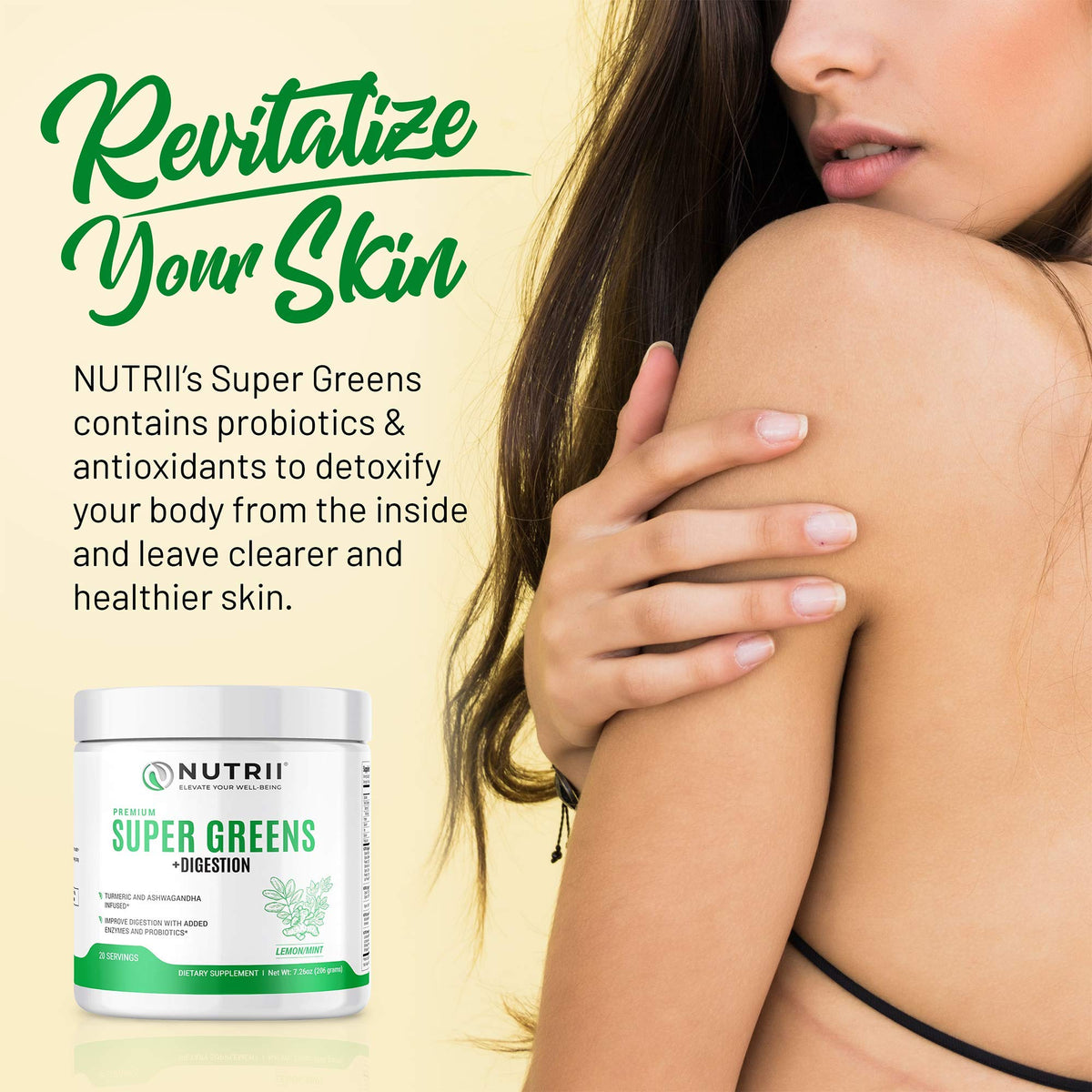 Nutrii Organic Green Immunity Superfood Powder - Soothes Digestion, Boosts Healthy Vitality and Energy. Fast Acting Formula with Probiotics, Enzymes, Turmeric and Ashwagandha (30 Servings Lemon-Mint) - FENGGESTORE20