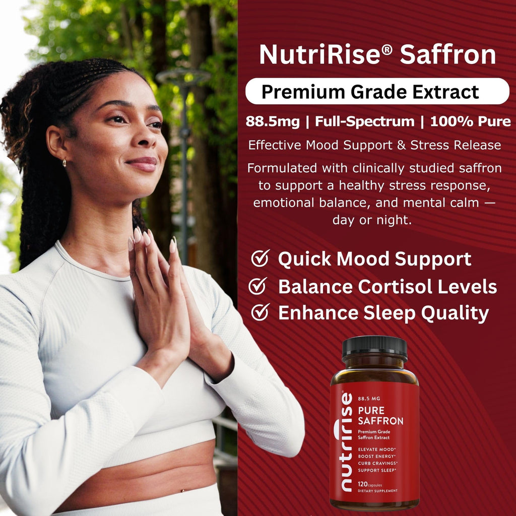 NutriRise Saffron Supplements 120 Capsules, 88.5mg Pure Extract - 4 Month Supply for Mood, Energy, Sleep, Stress & Cortisol Support - Non-GMO - FENGGESTORE20