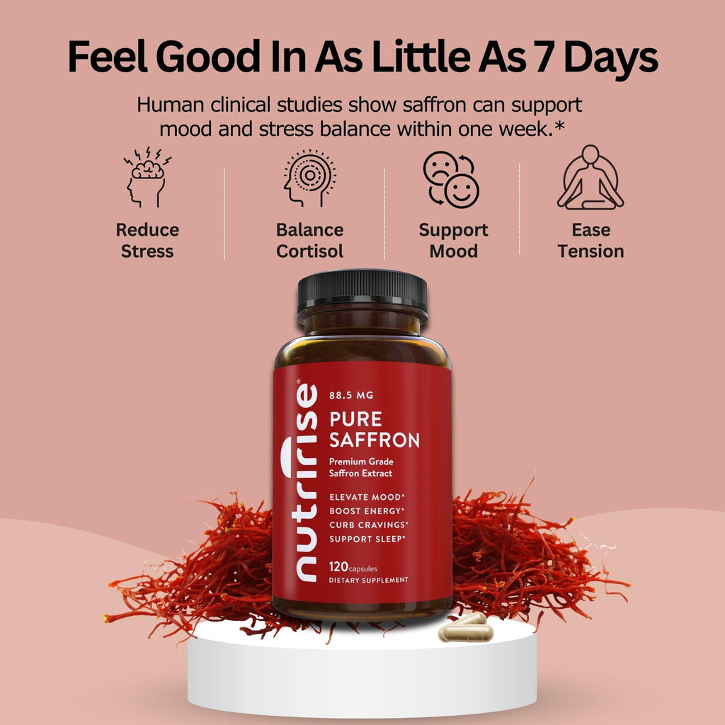 NutriRise Saffron Supplements 120 Capsules, 88.5mg Pure Extract - 4 Month Supply for Mood, Energy, Sleep, Stress & Cortisol Support - Non-GMO - FENGGESTORE20