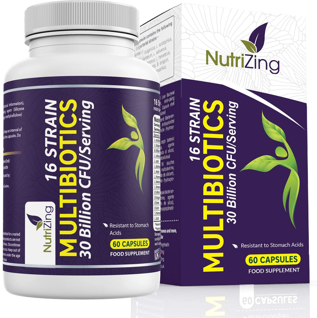 NutriZing Vegan Probiotics for Digestive Health - 30 Billion CFU & 16 strains - Bifidobacterium & Lactobacillus Probiotics for Men & Women - FENGGESTORE20