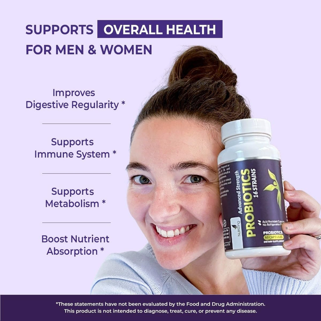 NutriZing Vegan Probiotics for Digestive Health - 30 Billion CFU & 16 strains - Bifidobacterium & Lactobacillus Probiotics for Men & Women - FENGGESTORE20
