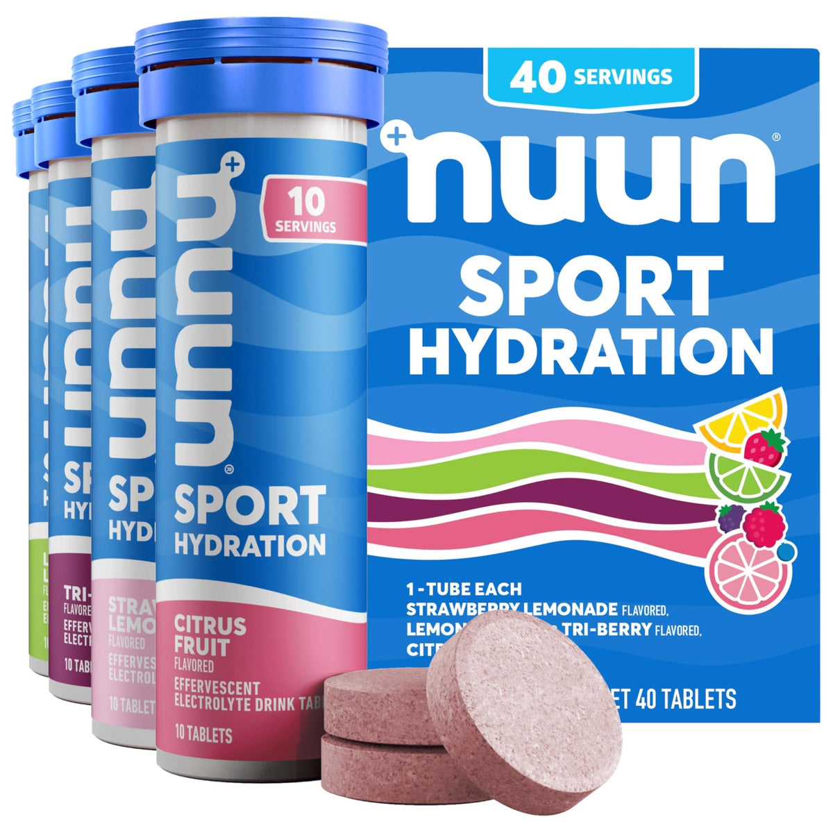 Nuun Sport Electrolyte Tablets with Magnesium, Calcium, Potassium, Chloride & Sodium, Gluten Free & Vegan, Mixed Flavor, 4 Pack (40 Servings Total) - FENGGESTORE20