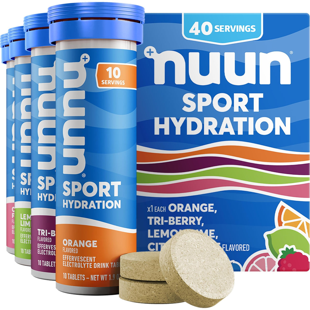 Nuun Sport Electrolyte Tablets with Magnesium, Calcium, Potassium, Chloride & Sodium, Gluten Free & Vegan, Mixed Flavors, 4 Pack (40 Servings Total) - FENGGESTORE20