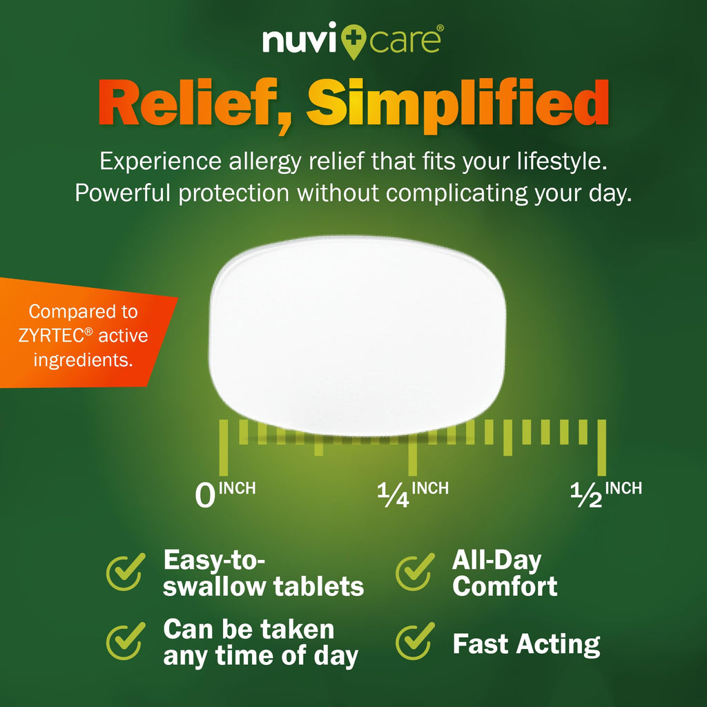 Nuvicare 24-Hour Allergy Medicine - Cetirizine Hydrochloride 10mg Tablets - Compare to the Active Ingredient in Zyrtec Antihistamine Meds - Generic Allergy Pills for All Day Allergy Relief (100 Count) - FENGGESTORE20