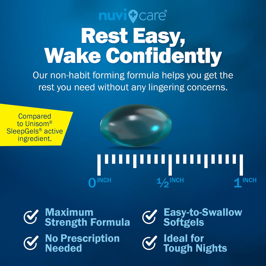 NUVICARE Maximum Strength SleepAid Soft Gels - Nighttime Sleep Aid with Diphenhydramine HCl 50mg - Non Habit Forming Sleeping Pills for Adults - Extra Strong OTC Sleep Aids for Adults (100 Count) - FENGGESTORE20