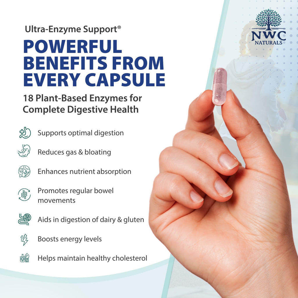 NWC Naturals Ultra-Enzyme Support, Natural Digestive Supplement, Promotes Optimal Health and Digestion, 200 count Capsules - FENGGESTORE20