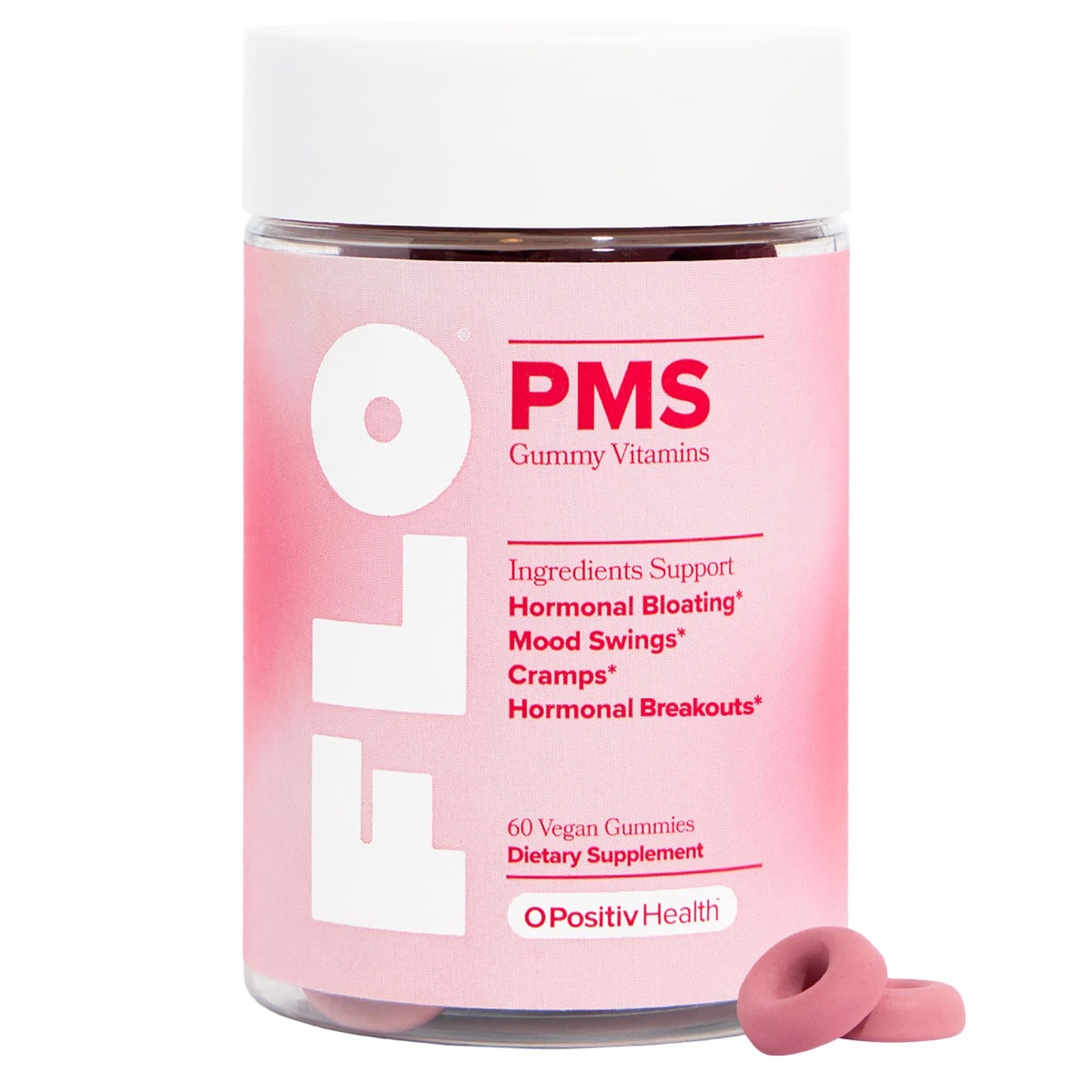 O Positiv FLO PMS Gummies for Women - Proactive PMS Relief - Targets Hormonal Breakouts, Bloating, Cramps, & Mood Swings with Chasteberry - FENGGESTORE20