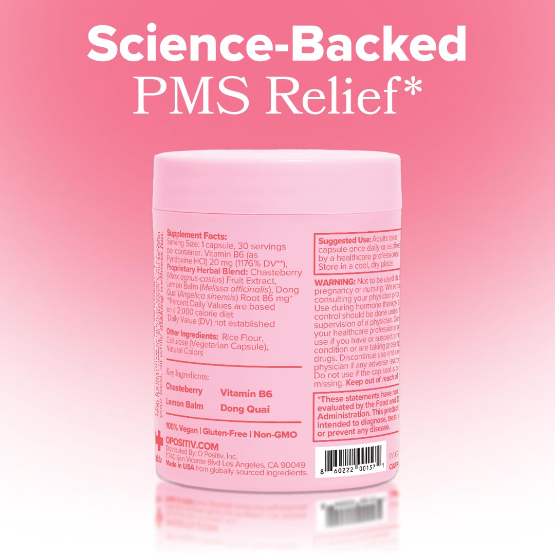 O Positiv FLO PMS Vitamins for Women, 30 Servings (Pack of 1) - Proactive PMS Relief - Targets Hormonal Breakouts, Bloating, Cramps - FENGGESTORE20