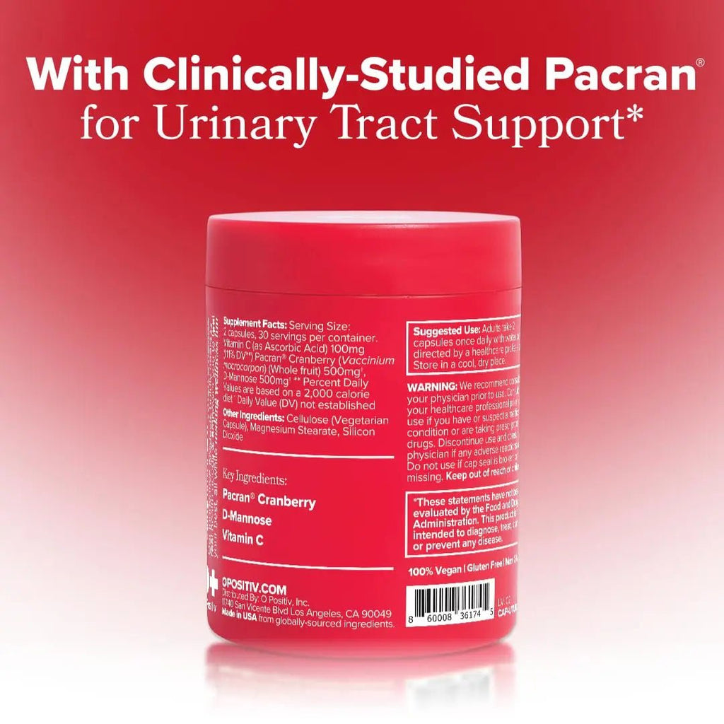 O Positiv URO Urinary Tract Health Supplement for Women, 60 Count (Pack of 1) - Urinary Support Vitamins with Pacran Complete Cranberry Extract, D-Mannose, & Vitamin C - Vegan & Gluten-Free - FENGGESTORE20