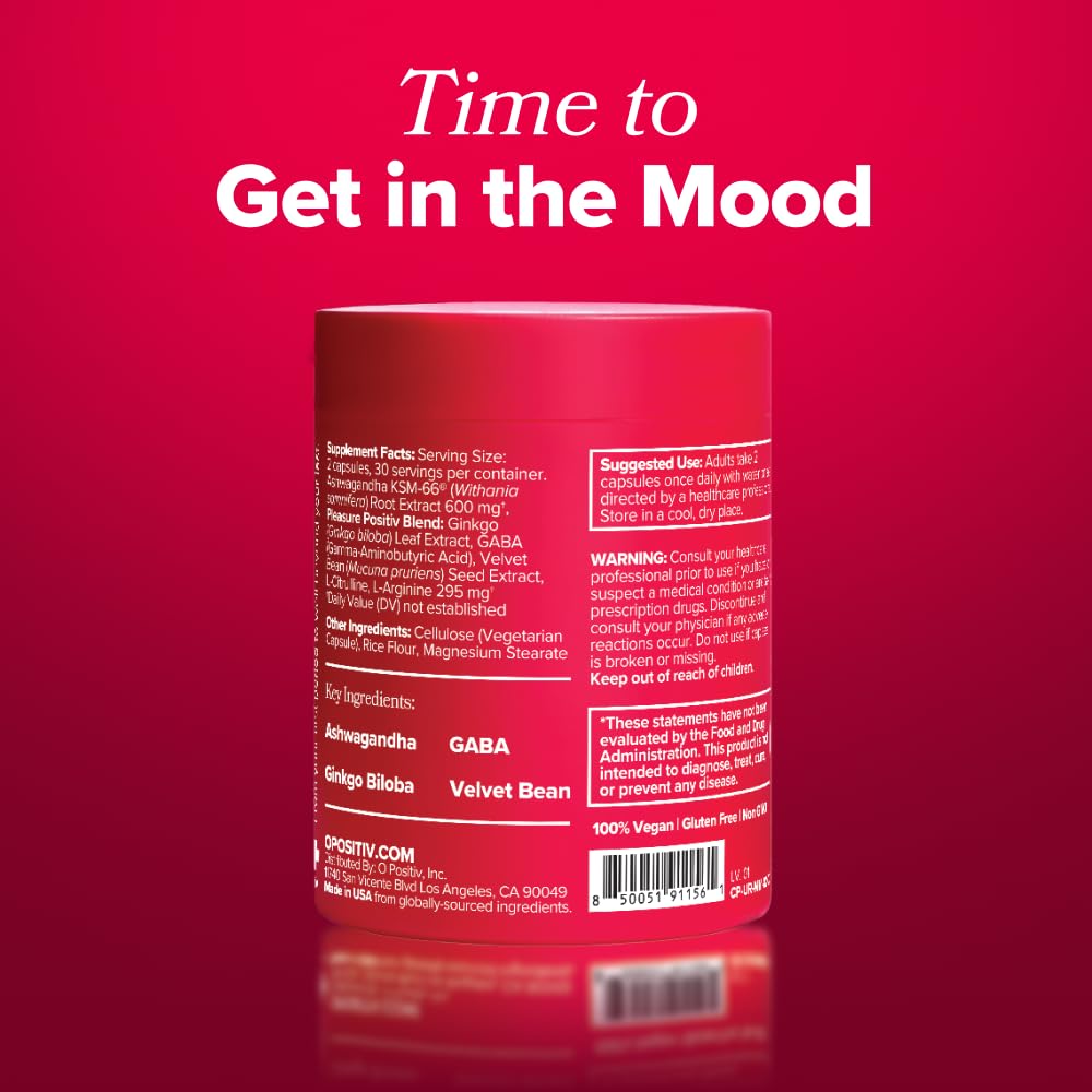 O Positiv URO Vaginal Moisture & Mood – Formulated to Support Vaginal Moisture, Mood & Relaxation – with KSM-66® Ashwagandha, Ginkgo Biloba, Mucuna pruriens, and GABA – 30 Servings - FENGGESTORE20