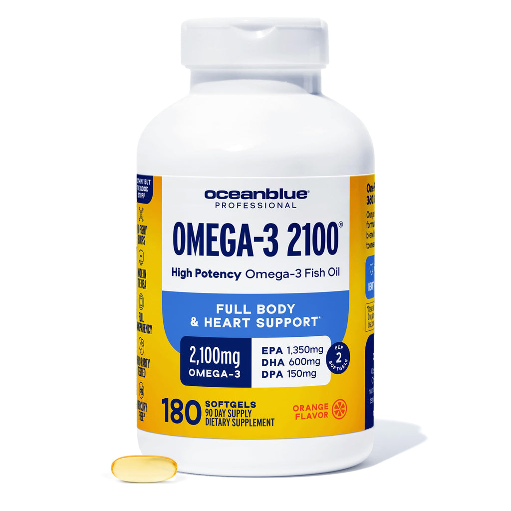 Oceanblue Professional Omega-3 2100 – 180 ct – Triple Strength Burpless Fish Oil Supplement with High-Potency EPA, DHA, DPA - FENGGESTORE20