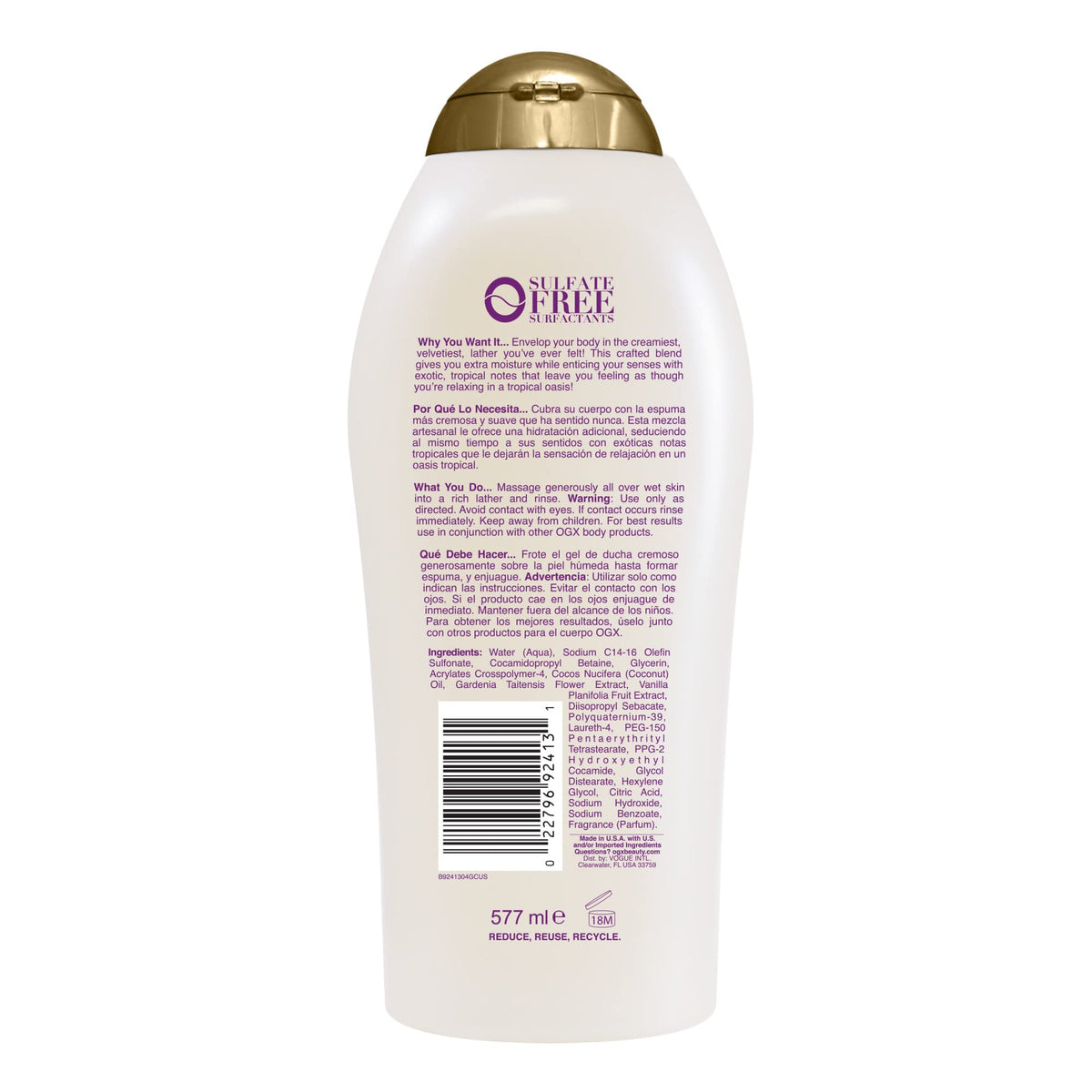OGX Extra Creamy + Coconut Miracle Oil Ultra Moisture Body Wash, Rich Shower Gel for Dry Skin Infused with Coconut Oil - FENGGESTORE20