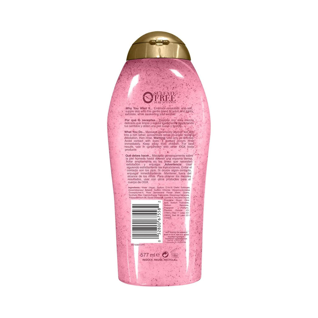 OGX Sensitive + Rose Water & Pink Sea Salt Exfoliating Body Scrub + Rose Quartz, Gentle Exfoliating Daily Body Wash Softens Skin - FENGGESTORE20