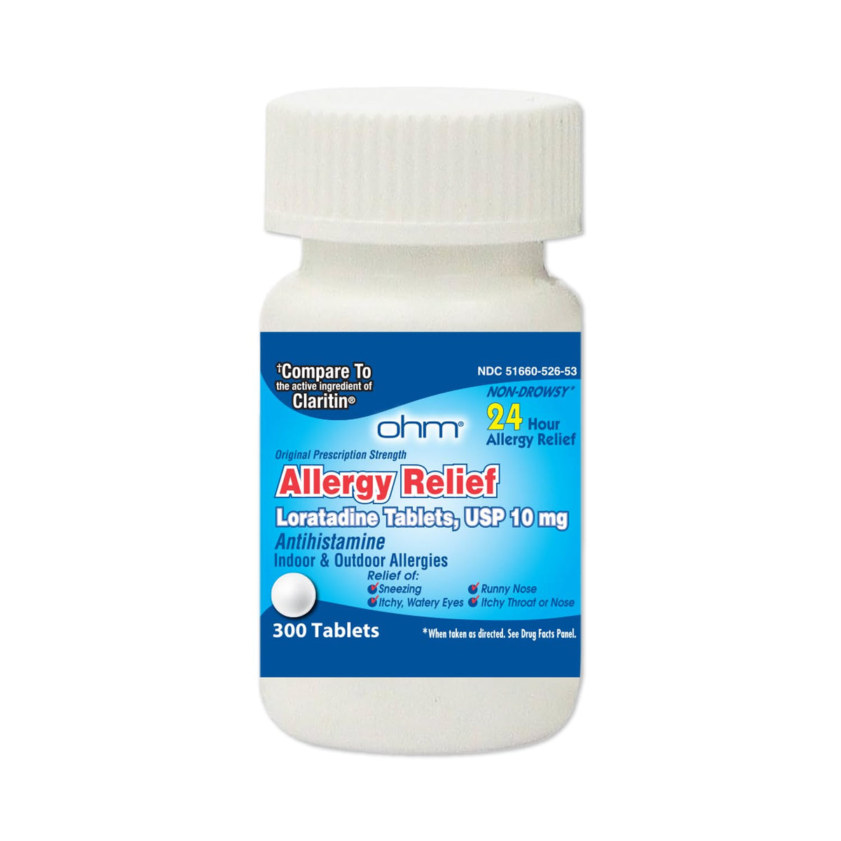 Ohm 24 Hour Loratadine Allergy Relief Tablets, 10mg - 300 Count | Non-Drowsy Allergy Pills, Medicine Original Prescription Strenght - FENGGESTORE20