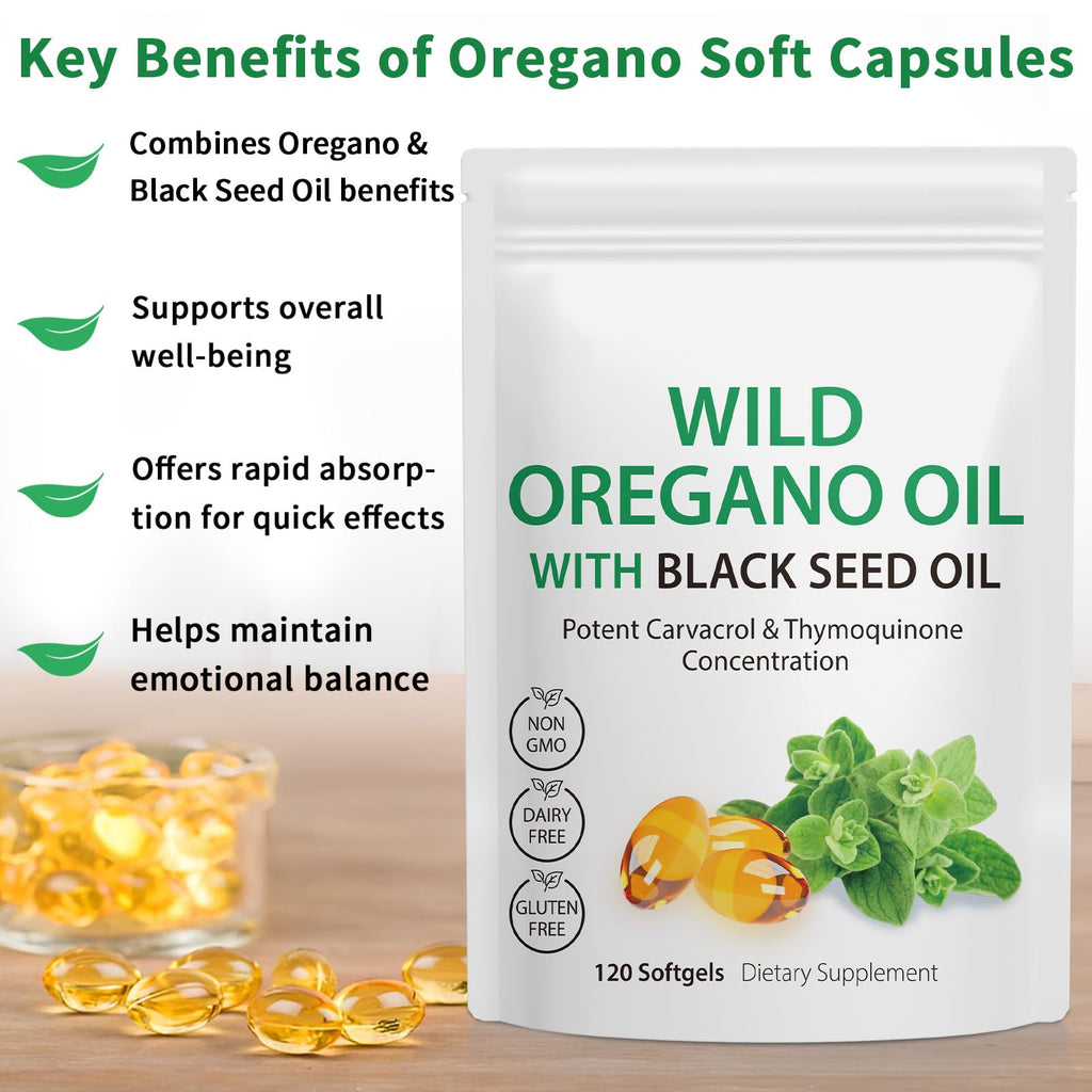 Oil of Oregano with Black Seed Oil, 6000mg Oregano Oil Capsules Organic, of Oregano - FENGGESTORE20