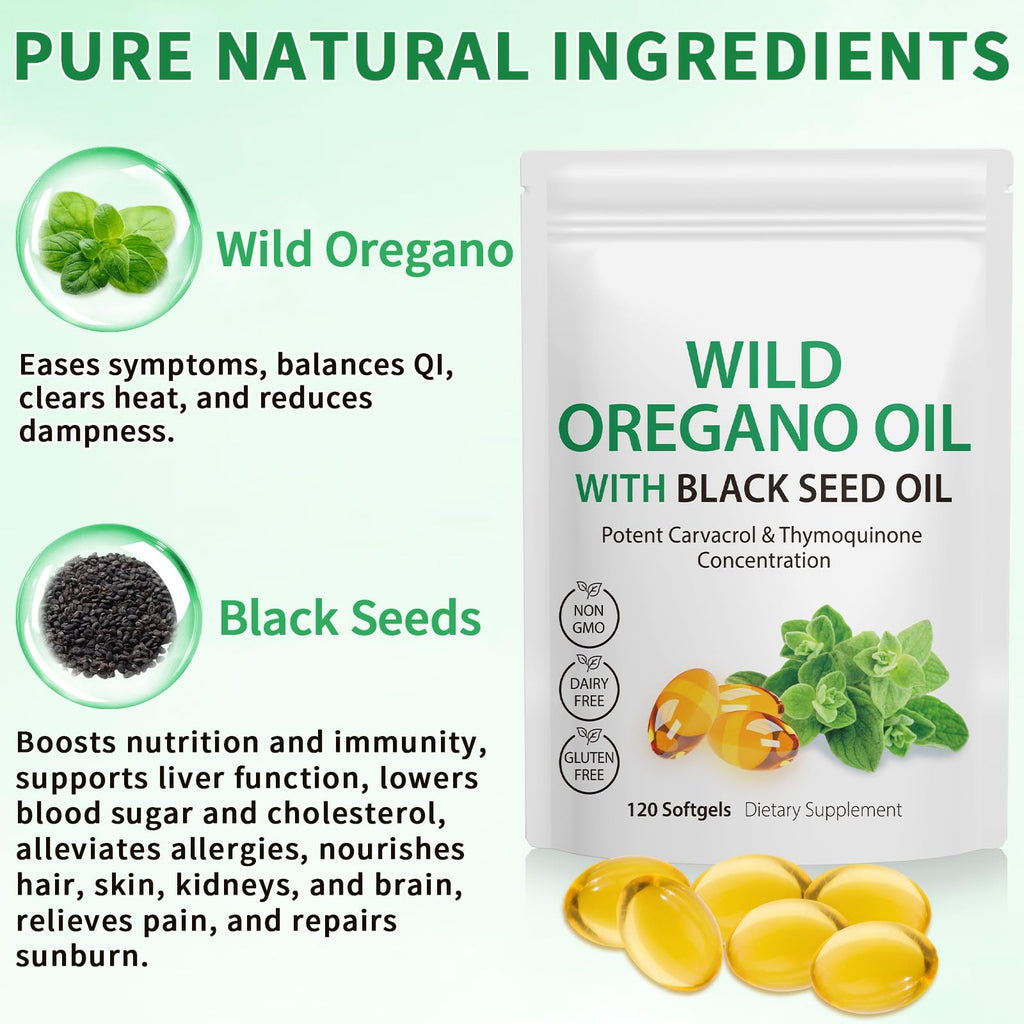 Oil of Oregano with Black Seed Oil, 6000mg Oregano Oil Capsules Organic, of Oregano - FENGGESTORE20