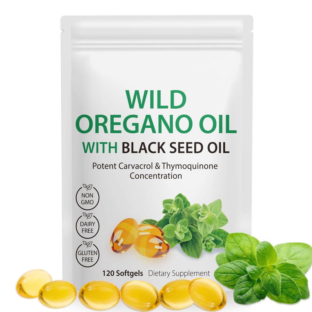 Oil of Oregano with Black Seed Oil, 6000mg Oregano Oil Capsules Organic, of Oregano - FENGGESTORE20