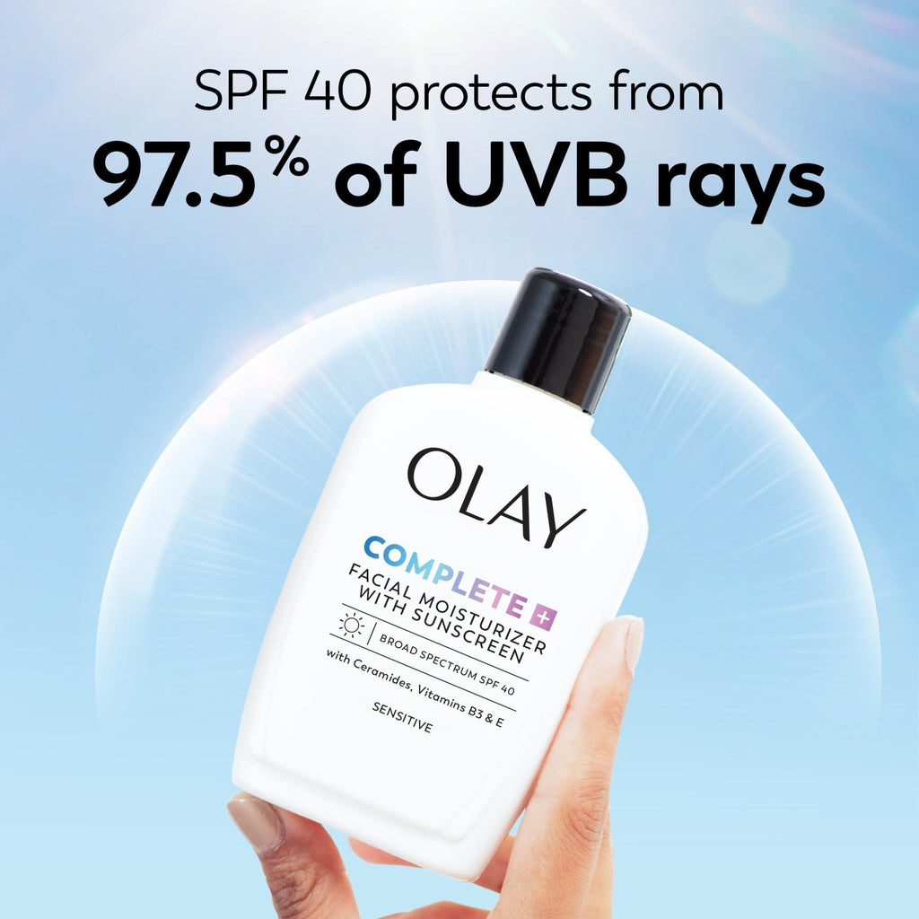 Olay Complete+ Face Moisturizer with Sunscreen SPF 40, For Sensitive Skin, Broad Spectrum Sun Protection, Fragrence-Free - FENGGESTORE20