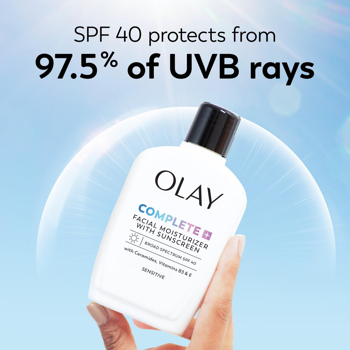 Olay Complete+ Face Moisturizer with Sunscreen SPF 40, For Sensitive Skin, Broad Spectrum Sun Protection, Fragrence-Free - FENGGESTORE20