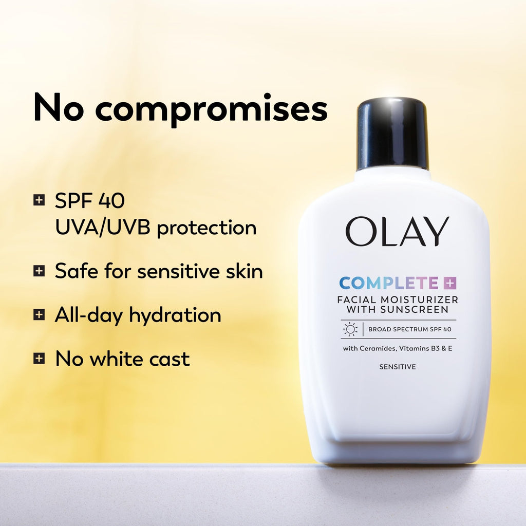 Olay Complete+ Face Moisturizer with Sunscreen SPF 40, For Sensitive Skin, Broad Spectrum Sun Protection, Fragrence-Free - FENGGESTORE20
