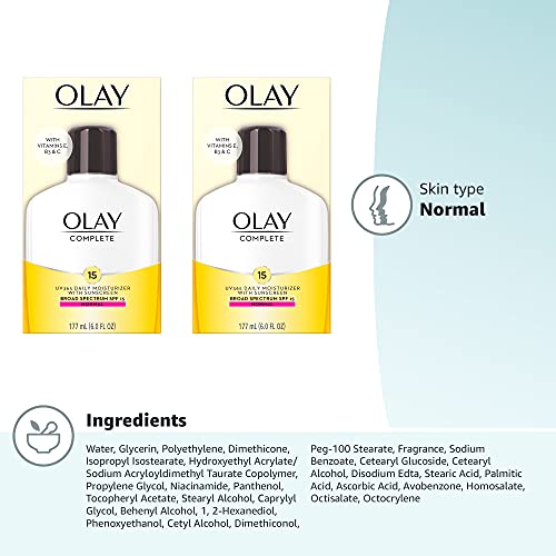 Olay Face Moisturizer, Complete with Sunscreen SPF 15, Daily Facial Lotion for Normal Skin, Lightweight Hydrating Broad Spectrum Sun Protection - FENGGESTORE20